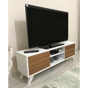 Irmak Mobilya Beyaz-Ceviz TV Sehpası ve Ünitesi – Suntalam Melamin, Ceviz Kapaklı, 120x42x30 cm, Şık Tasarım