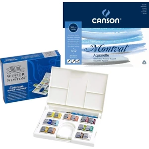 Winsor & Newton Winsor  Newton Cotman Tablet Suluboya 14'lü + Canson Cold Pres Blok 300 gr 12 Yaprak 24 x 32 cm