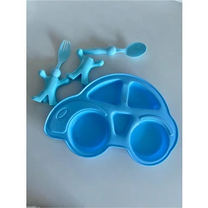 Çocuk Yemek Seti Figürlü Mama Tabağı Çatal Kaşık- Mavi BYV95620