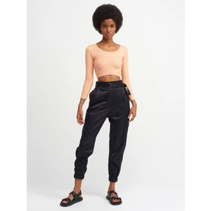 3529 Havuz Yaka Uzun Kollu Crop Top-Şeftali