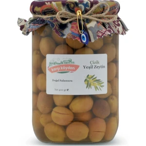 Karşı Köyden Doğal Salamura Çizik Yeşil Zeytin (400   gr - Cam Kavanoz)