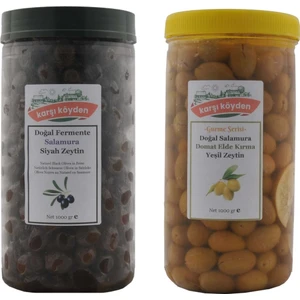 Karşı Köyden Salamura Siyah Zeytin ve Domat Kırma Yeşil Zeytin (2 Adet x 1000   gr )