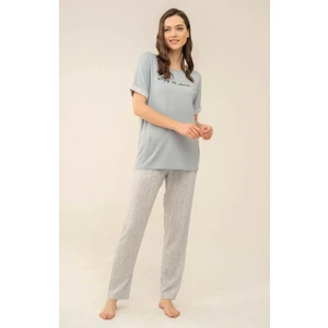 4083 Dokuma Kumaş Çizgili Pijama Takımı