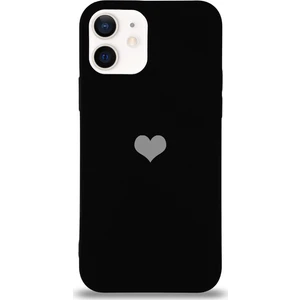 Case World Apple iPhone 12 Kılıf Kalp Logolu Altı Kapalı Içi Kadife Lansman Kılıf Arka Kapak - Siyah