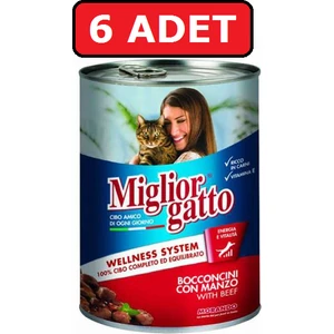 Miglior Gatto Biftek Sığır Etli Kedi Maması 6 Adet x 405 gr Konserve Yaş Mama