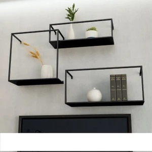 Wess Dizayn Iskandinav Metal Geçmeli Duvar Rafı 3 ‘lü Set WD-201