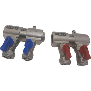 1" Mini Küresel Vanalı Kollektör 2'li Takım (1 Kırmızı+1 Mavi) Çıkış Seçiniz 2 Çıkışlı