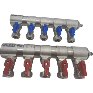 1" Mini Küresel Vanalı Kollektör 2'li Takım (1 Kırmızı+1 Mavi) Çıkış Seçiniz 5 Çıkışlı