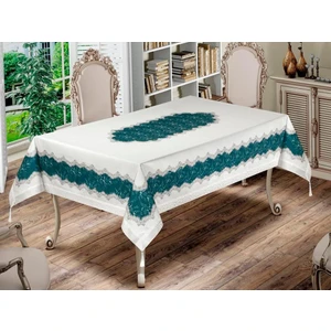 Çeyiz Diyarı Nilüfer Dikdörtgen Baskılı Masa Örtüsü Krem Petrol