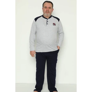 Erkek Uzun Kollu Cepli ve Yaka Düğmeli Battal Beden Penye Pijama Takımı 2391