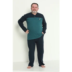 Erkek Uzun Kollu Cepli ve Yaka Düğmeli Battal Beden Süprem Pijama Takımı 1764