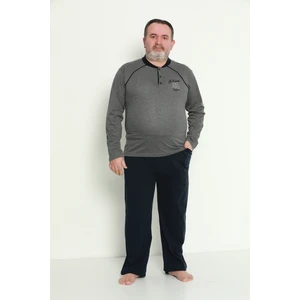 Erkek Uzun Kollu Cepli ve Yaka Düğmeli Battal Beden Süprem Pijama Takımı 01741
