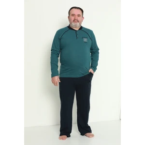 Erkek Uzun Kollu Cepli ve Yaka Düğmeli Battal Beden Süprem Pijama Takımı 01741