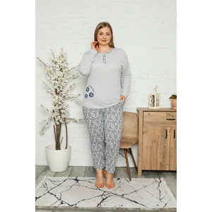 Kadın Süprem Uzun Kollu Cepli ve Yaka Düğmeli Battal Beden Pijama Takım 1745