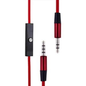 Mikrofonlu Çift Taraflı Aux Kablosu 3.5 mm Altın Uçlu Jak - 120 cm Kırmızı - AL2455