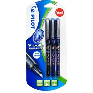 V-Ball 0 1 2 Mavi - 1 Siyah Sıvı Mürekkepli Roller Kalem 3'lü