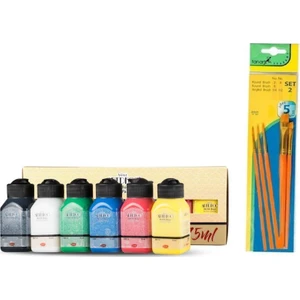 Akrilik Boya 6 x 75ML Set Canlı Renkler + Fanart Fırça 5'li