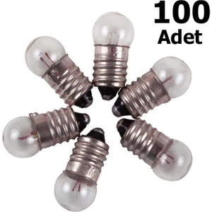 100 Adet, Mini Ampül, Deney Setleri Için, 2,5 Volt, Sarı Ampul
