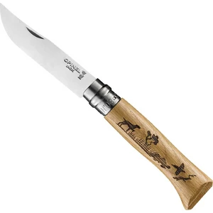 Inox No 8 Meşe Saplı Köpek Desenli Paslanmaz Çelik Çakı