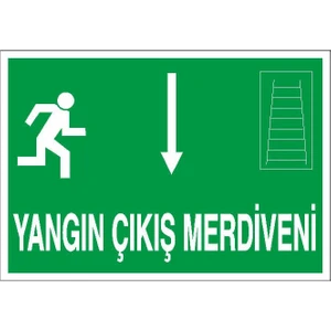 Yangın Çıkış Merdiveni Aşağı Ok Uyarı Levhası 12 cm x 28 cm
