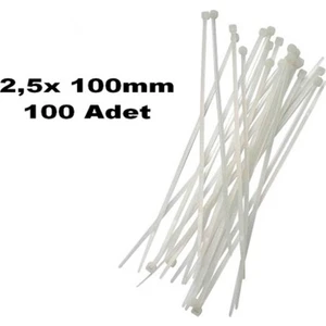 2,5x 100MM ( 10CM) Beyaz Plastik Kablo Bağı 100 Adet 341010