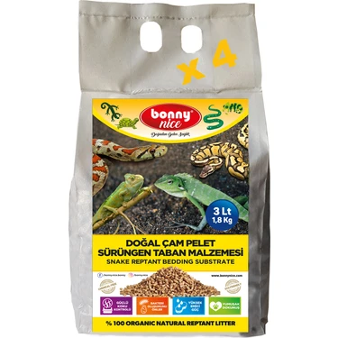 Bonny Nice Doğal Çam Pellet Sürüngen Taban Malzemesi 2 kg 4 L x 4