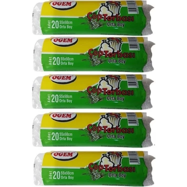 Ögem Orta Boy Çöp Poşet 20'li Rulo 5 Paket 55X60