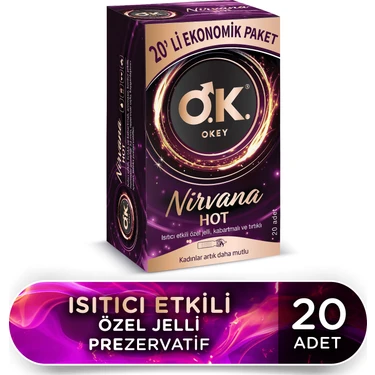 Okey Nirvana Hot Prezervatif 20'li Isıtıcı Etkili Özel Jelli Tırtıklı ve Kabartmalı Afrodizyak