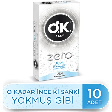 Okey Zero Aqua 10'lu Prezervatif - Aromasız, Ekstra İnce, Kayganlaştırıcı ve Dermatolojik