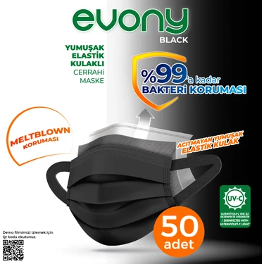 Evony Maske Black Elastik Kulaklı 50