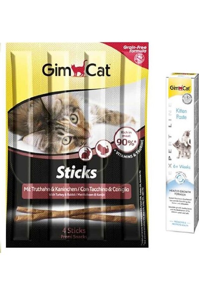 Gim Cat Gimcat Sticks Hindi Tavşan Kedi Ödül 4'lü 20 gr + 50 gr Kitten Paste