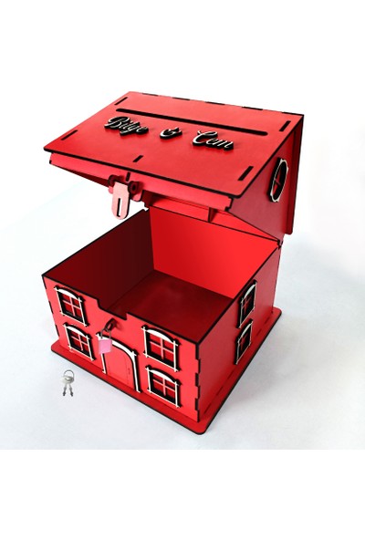 Artas Kişiye Özel Kırmızı Ahşap Kumbara ve Tip Box Kutusu