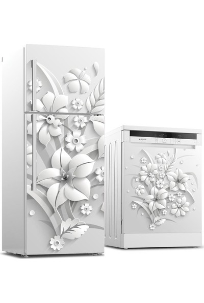 Jasmin2020 Buzdolabı ve Bulaşık Makinası Sticker Kaplama Etiketi Gri Çiçekler