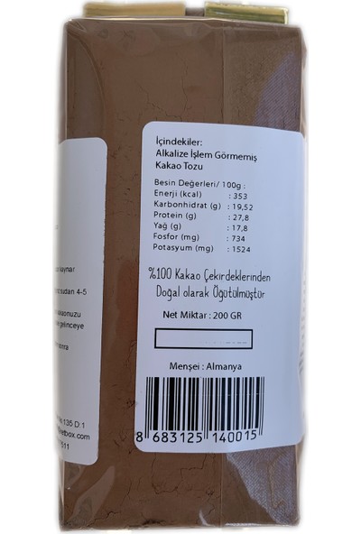 Doğal Ham Kakao Tozu 400 gr (2 PAKET*200GR)