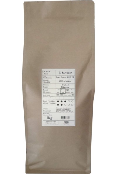 Profusion Coffee Single Origin Taze Kavrulmuş El Salvador Shg 1 kg Kahve Çekirdek (Öğütülmemiş)