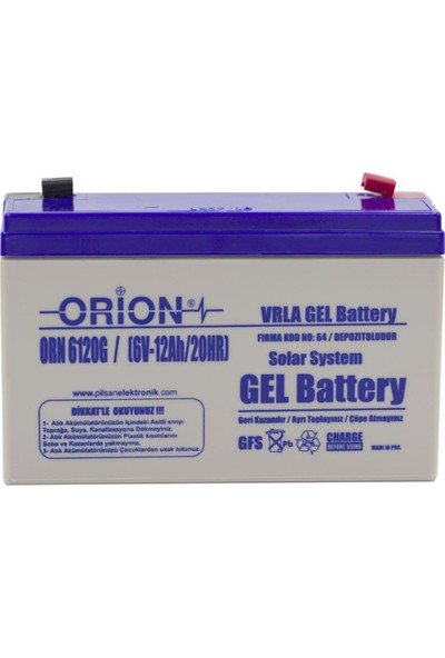 Orion ORN6120G 6V 12AH Bakımsız Jel Akü