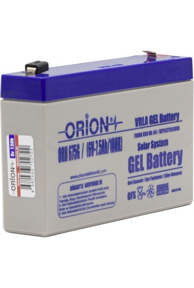 Orion ORN675G 6V 7.5AH Bakımsız Jel Akü
