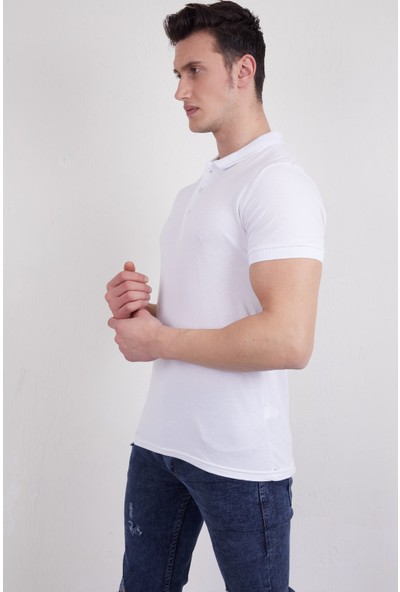 Vo&da Armalı Polo Yaka T-Shirt Beyaz