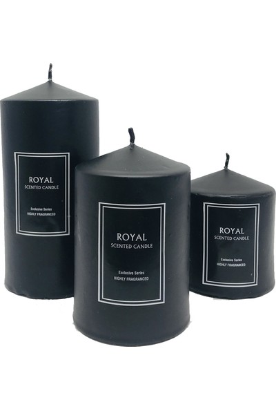Royal Süper Set Siyah Silindir Mum Pudra Kokulu 6 Çap Boylar 6 x 9 x 12 cm
