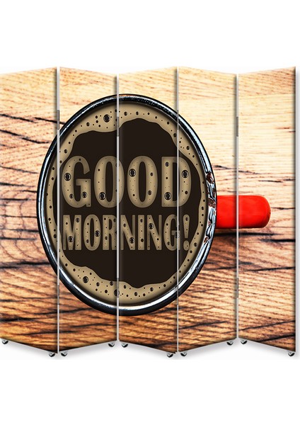 Good Morning 5 Kanat Tekerlekli Kanvas Paravan