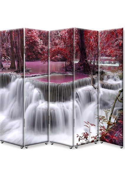Şelale 5 Kanat Tekerlekli Kanvas Paravan