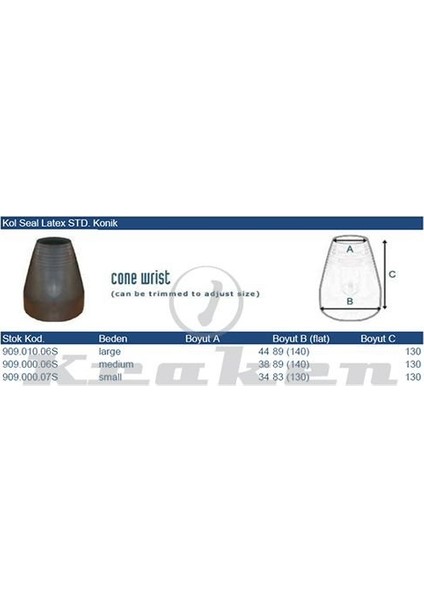 Kuru Elbise Kol Seal Latex Standart Konik M fiyatları