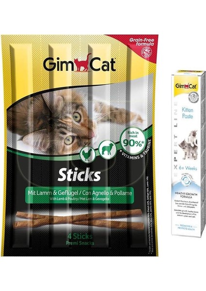 Sticks Kuzu Tavuk Kedi Ödül 4'lü 20 gr + 50 gr Kitten Paste