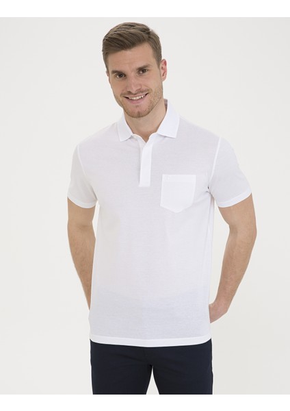 Pierre Cardin Erkek Beyaz Regular Fit Polo Yaka Basic T-Shirt 50232381-VR013