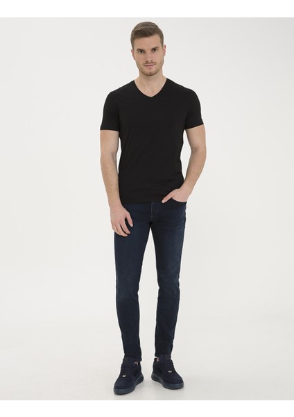 Erkek Siyah Slim Fit Basic Tişört 50232383-VR046
