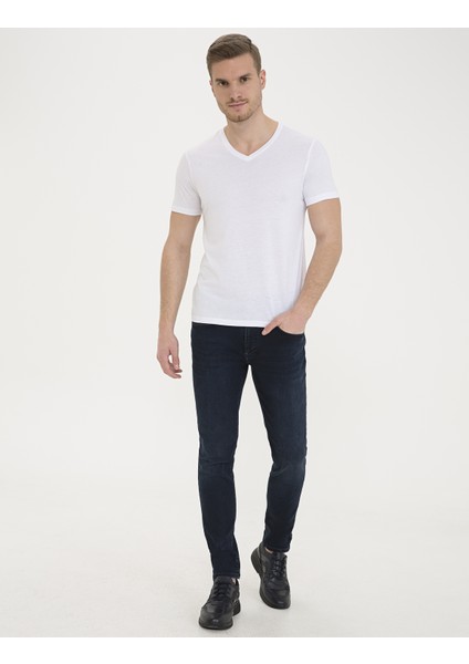 Erkek Beyaz Slim Fit V Yaka Basic Tişört 50232383-VR013 fırsatları