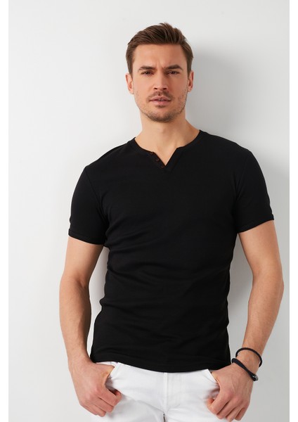 % 100 Pamuklu V Yaka Slim Fit T Shirt Erkek T SHİRT 5902122