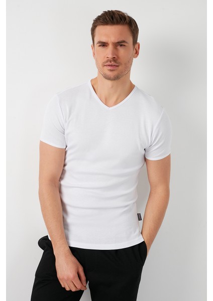 % 100 Pamuklu V Yaka Basic T Shirt Erkek T SHİRT 5902144