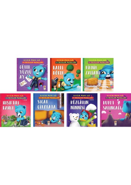 Ayıcık Mavi Ile Iyi Geceler Masalları 7 Kitap Set - Güler Yüzlü Ay - Ballı Börek - Piknik Zamanı - Hışırtılı Bahçe - Sıcak Çikolata - Rüzgarın Ninnisi - Bulut Salıncağı
