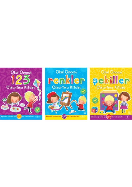 Okul Öncesi Çıkartma Kitapları 3'lü Set - Okul Öncesi 123 - Okul Öncesi Renkler - Okul Öncesi Şekiller